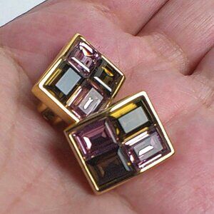 Vintage Swarovski 18K Gold Plated Amethyst  Clip-On Earrings